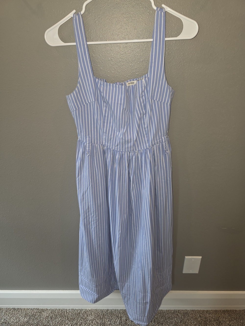 Sophie Rue Blue & White Striped Midi Dress Sleeveless Pockets Size Medium